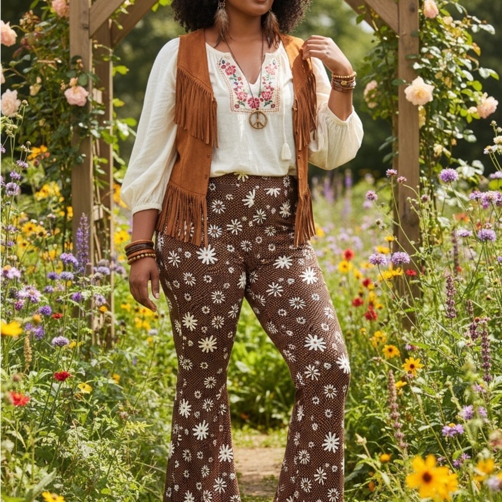 Altar'd State Boho Brown Floral Flare Pants - Picture 5 of 7